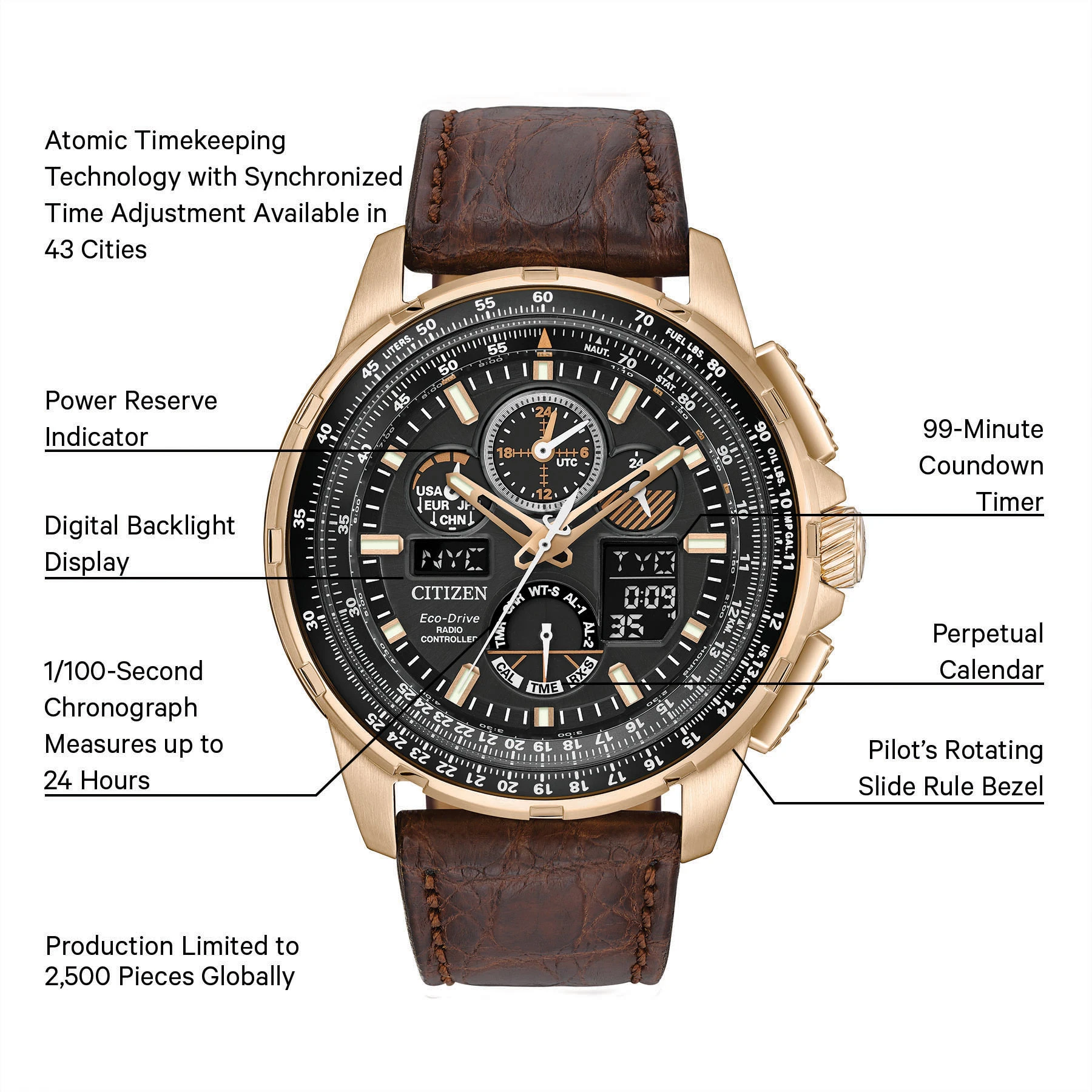 Promaster Skyhawk A-T Black Dial Genuine Crocodile Strap JY8056